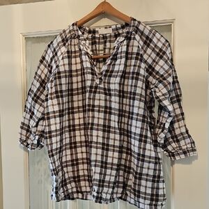 CP Shades Plaid Blouse 100% Linen Small